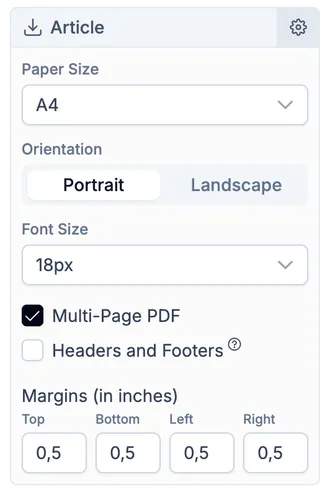 Article export settings