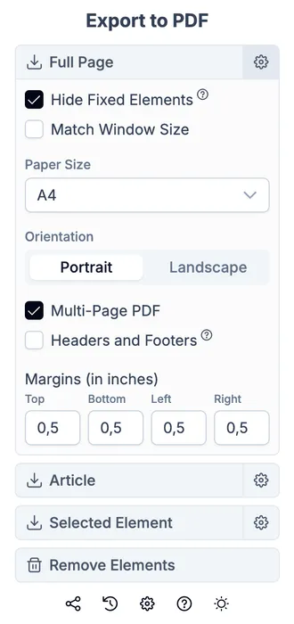 Web to PDF UI