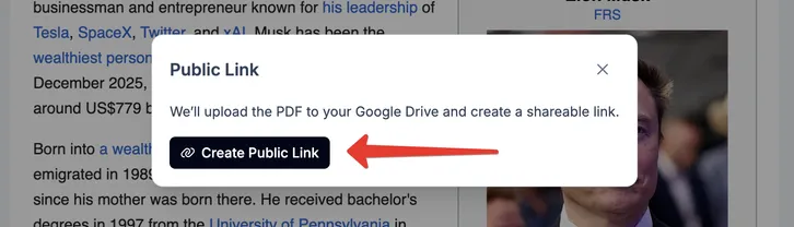 Create a public link to the PDF file